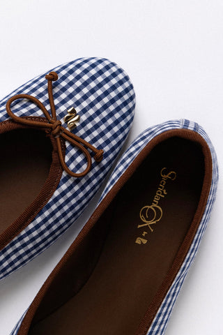 Sapatilha Pavlova Algodão Estampado Azul Flat Sheridan Cox by Larroudé