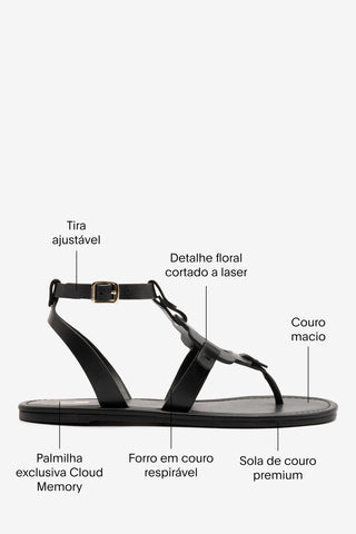 Sandália Flat Margherita Couro Preto Womens - Shoes - Sandals Larroudé