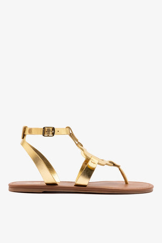Sandália Flat Margherita Couro Dourado