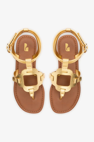 Sandália Flat Margherita Couro Dourado