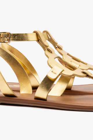 Sandália Flat Margherita Couro Dourado