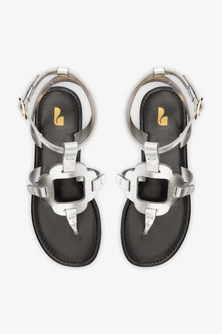 Sandália Flat Margherita Couro Prateado