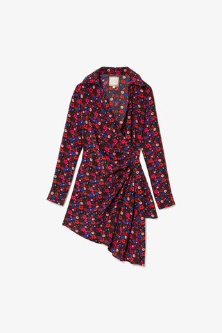 Vestido Transpassado Sashi Cetim Floral Preto Womens - Shoes - Clothings Larroudé x Jonathan Cohen