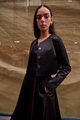 Jaqueta Cropped Gloria Cetim Preto Womens - Shoes - Clothings Larroudé x Jonathan Cohen