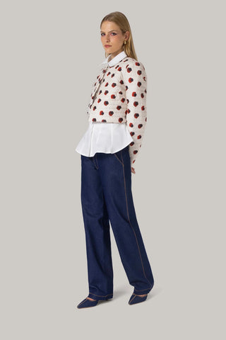 Jaqueta Cropped Gloria Algodão Floral Branco Clothing Larroudé x Jonathan Cohen