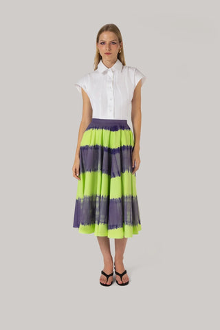 Saia Sharon Algodão Tie Dye Roxo e Verde Clothing Larroudé x Jonathan Cohen