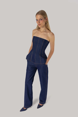 Blusa Bustiê Claire Jeans Azul Clothing Larroudé x Jonathan Cohen