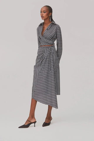 Saia Amarração Transpassada Ayesha Algodão Listrado Preto e Branco Womens - Shoes - Clothings Larroudé x Jonathan Cohen