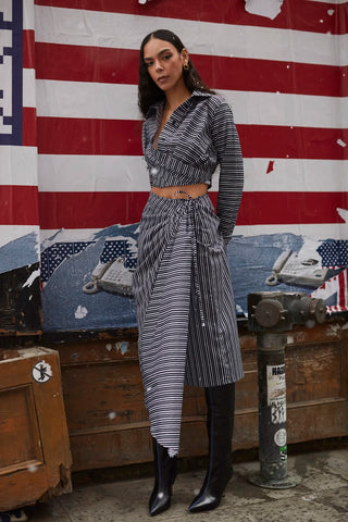 Saia Amarração Transpassada Ayesha Algodão Listrado Preto e Branco Womens - Shoes - Clothings Larroudé x Jonathan Cohen