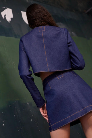 Mini Saia Marina Jeans Azul Womens - Shoes - Clothings Larroudé x Jonathan Cohen