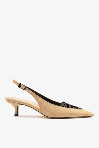 Slingback Nara Ráfia Bege e Couro Preto Womens - Shoes - Pumps Larroudé