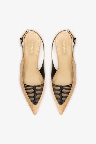 Slingback Nara Ráfia Bege e Couro Preto Womens - Shoes - Pumps Larroudé