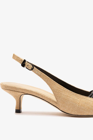 Slingback Nara Ráfia Bege e Couro Preto Womens - Shoes - Pumps Larroudé