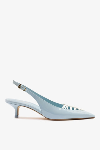 Slingback Nara Couro Verniz Azul e Couro Branco Womens - Shoes - Pumps Larroudé