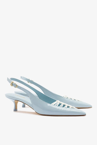 Slingback Nara Couro Verniz Azul e Couro Branco Womens - Shoes - Pumps Larroudé