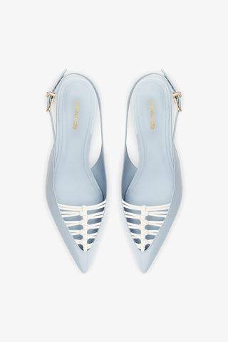 Slingback Nara Couro Verniz Azul e Couro Branco Womens - Shoes - Pumps Larroudé