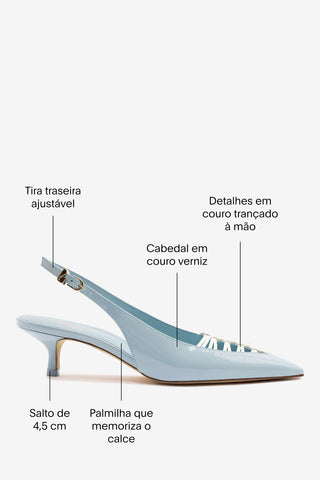Slingback Nara Couro Verniz Azul e Couro Branco Pump Larroudé
