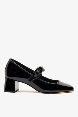 Scarpin Salto Bloco Verona Couro Verniz Preto Pump Larroudé