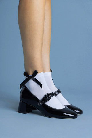 Scarpin Salto Bloco Verona Couro Verniz Preto Pump Larroudé