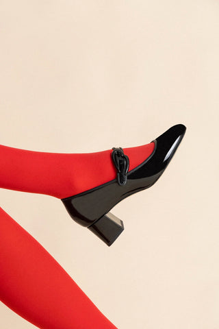 Scarpin Salto Bloco Verona Couro Verniz Preto Pump Larroudé