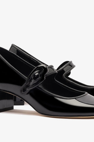 Scarpin Salto Bloco Verona Couro Verniz Preto Pump Larroudé