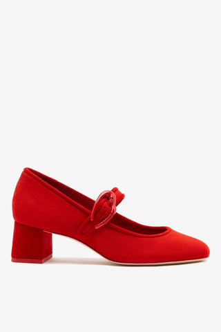 Scarpin Salto Bloco Verona Camurça Vermelho Pump Larroudé