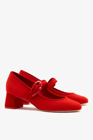 Scarpin Salto Bloco Verona Camurça Vermelho Pump Larroudé