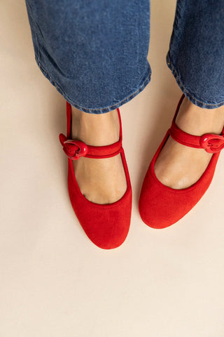 Scarpin Salto Bloco Verona Camurça Vermelho Pump Larroudé