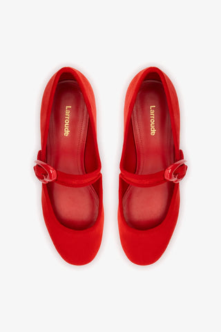 Scarpin Salto Bloco Verona Camurça Vermelho Pump Larroudé