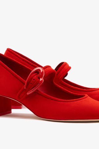 Scarpin Salto Bloco Verona Camurça Vermelho Pump Larroudé