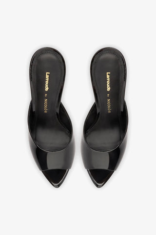 Larroudé x Nicolò B.: Mule Malibu Couro Verniz Preto Mule Larroudé x Nicolò Beretta
