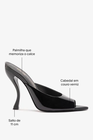 Larroudé x Nicolò B.: Mule Malibu Couro Verniz Preto Mule Larroudé x Nicolò Beretta