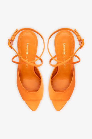 Larroudé x Nicolò B.: Sandália Lola Cetim Laranja Sandal Larroudé x Nicolò Beretta