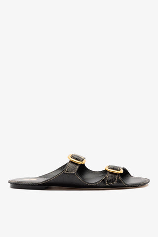 Flat Amalfi Couro Preto Flat Sandal Larroudé