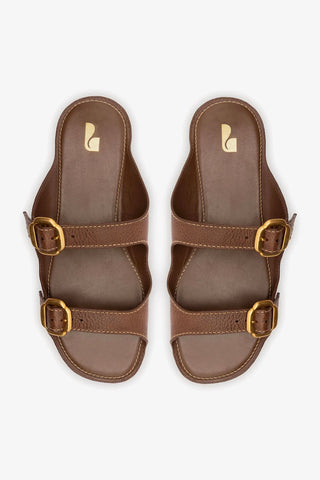 Flat Amalfi Couro Marrom Flat Sandal Larroudé