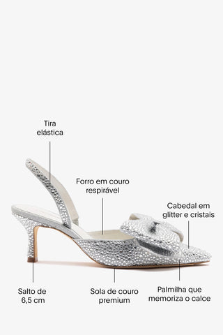 Slingback Elle Mini Prateado e Cristais Pump Larroudé