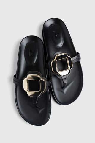 Sandália Margherita Sport Couro Preto Flat Sandal Larroudé