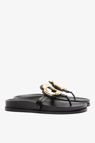 Sandália Margherita Sport Couro Preto Flat Sandal Larroudé