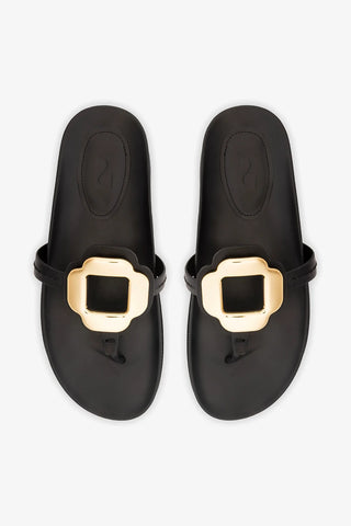 Sandália Margherita Sport Couro Preto Flat Sandal Larroudé