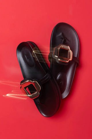 Sandália Margherita Sport Couro Preto Flat Sandal Larroudé