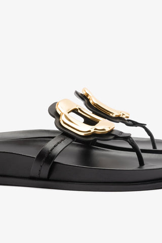 Sandália Margherita Sport Couro Preto Flat Sandal Larroudé