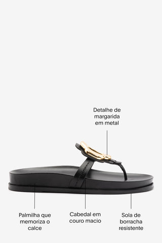Sandália Margherita Sport Couro Preto Flat Sandal Larroudé