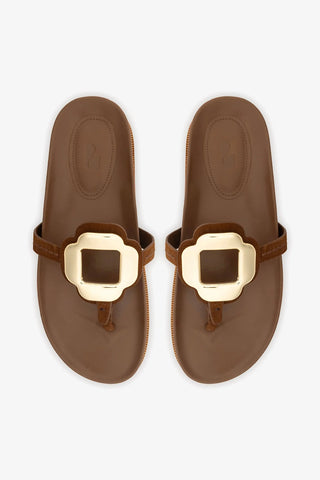 Sandália Margherita Sport Camurça Marrom Flat Sandal Larroudé