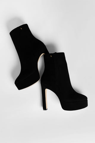 Bota Plataforma Romy Camurça Preto Boot Larroudé