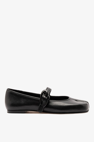 Sapatilha Verona Tabi Couro Preto Flat Larroudé