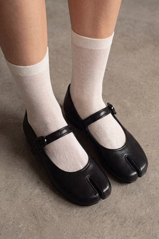 Sapatilha Verona Tabi Couro Preto Flat Larroudé