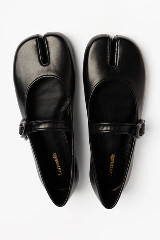 Sapatilha Verona Tabi Couro Preto Flat Larroudé