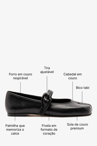 Sapatilha Verona Tabi Couro Preto Flat Larroudé