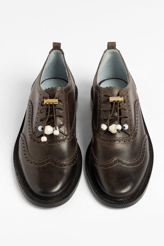 Mocassim Ginny Couro Marrom Loafer Larroudé