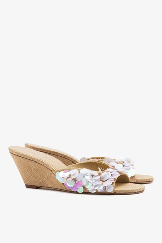 Larroudé x Ciao Lucia: Mule Anabela Madalena Ráfia Bege Mule Larroudé x Ciao Lucia